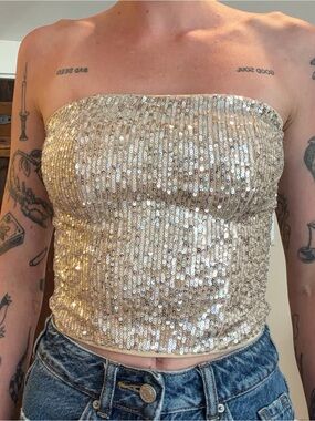 H&M Gold Sequin Strapless Tube Top